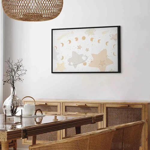  Slika - Fairy-Tale Galaxy - Phases of the Moon in Yellow Tones Among Stars in Beige and Ash Colors with Stardust 120x80 U crnom Slike