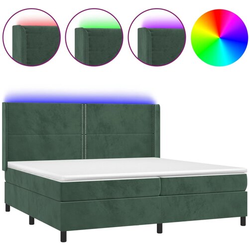 VidaXL Box spring postelja z vzmetnico LED tem. zelena 200x200cm žamet, (20896325) Slike