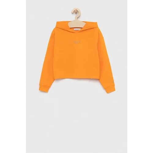 Calvin Klein Jeans Otroška mikica oranžna barva, s kapuco