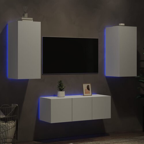 The Living Store Komplet TV omaric LED 4-delni bel inženirski les - Stenska TV Enota, (21670901) Cene