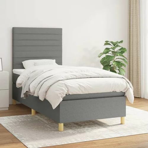  Box spring postelja z vzmetnico temno siva 90x200 cm blago, (20898419)