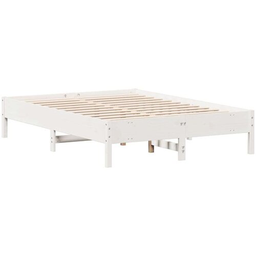 VidaXL Posteljni okvir bel 135x190 cm trdna borovina Slike