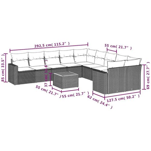  Vrtna garnitura - 11-dijelni set vrtnih sofa od poliratana s jastucima crni - Crna 2x corner+6x centre+2x sofa+1x garden+12x bac Slike