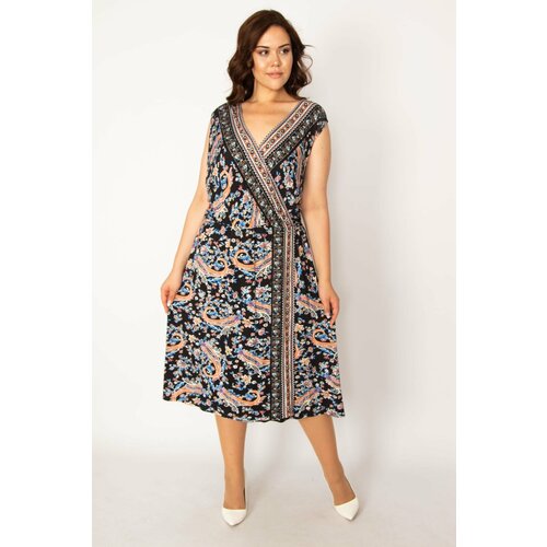 Şans women's large size colorful shawl pattern closed wrap dress Cene
