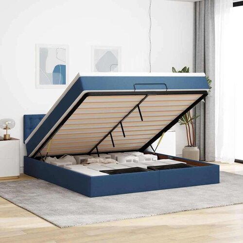 vidaXL Otomanski posteljni okvir z vzmetnico moder 180x200 cm blago Cene