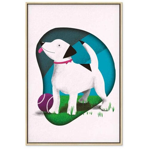  Slika - Dog and Ball (1 Part) Vertical 60x90 U prirodnom drvenom okviru Slike