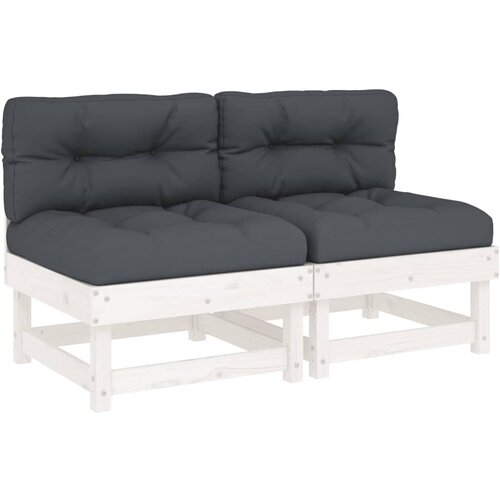 Maison Chic Sredinski kavč - Sofa - Kanape z blazinami 2 kosa bela trdna borovina, (21726973) Cene