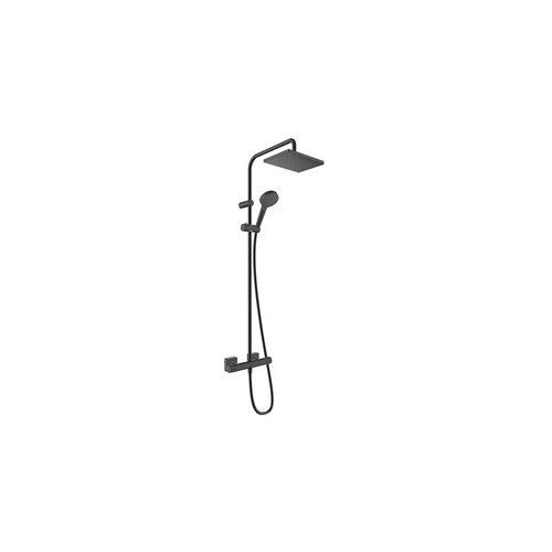 Hansgrohe Vernis Shape 230 Matt Black tuš sistem usponski sa termostatskom baterijom, ručnim tuš setom i četvrtastim nadglavnim tušem 26286670 Cene