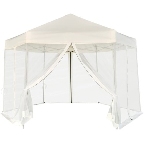 vidaXL šotor pop-up šestkoten s 6 stranicami kremno bel 3,6x3,1 m Cene
