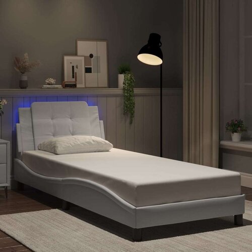  Posteljni okvir z LED lučkami bel 100x203 cm umetno usnje, (21086316) Cene
