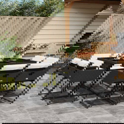 vidaXL 9-dijelni vrtni blagovaonski set s jastucima crni od poliratana Cijene