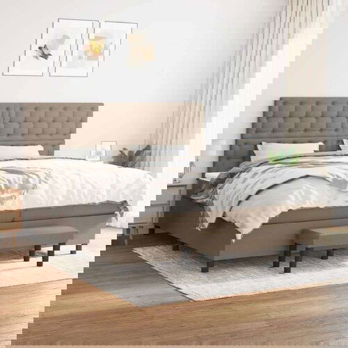  Krevet s oprugama i madracem smeđesivi 200x200 cm od tkanine Slike