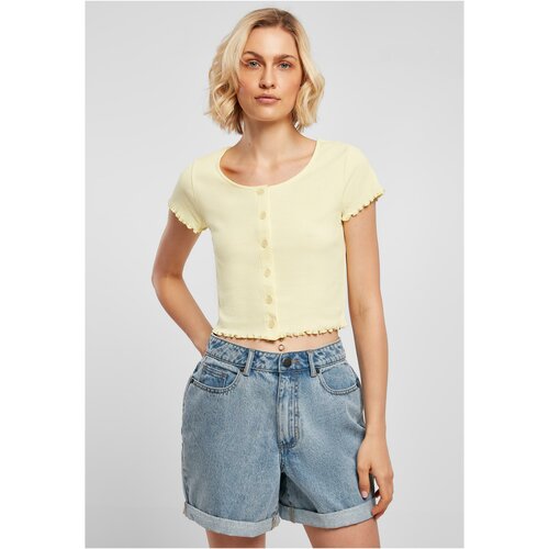 UC Ladies Women's T-shirt with buttons and ribs in soft yellow color Cene