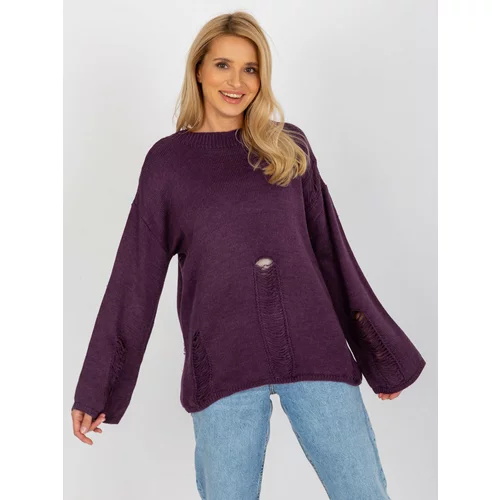 Fashion Hunters Dark purple women's oversize sweater with holes