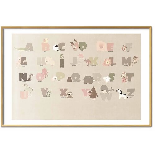  Plakat - Beige Alphabet 90x60 Zlatni okvir s margom Slike