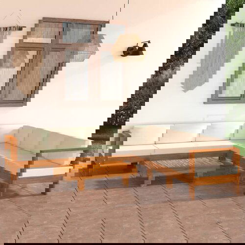 The Living Store Vrtna garnitura s kremno belimi blazinami 8-delna akacijev les - Vrtna Počivalna Garnitura, (21470964) Cene