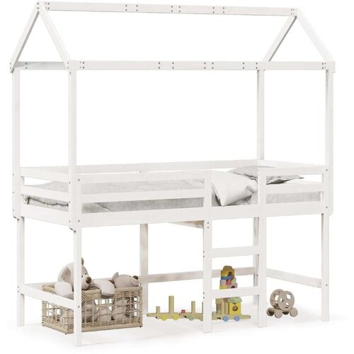  Posteljni okvir z lestvijo in streho bel 90x190 cm borovina Cene