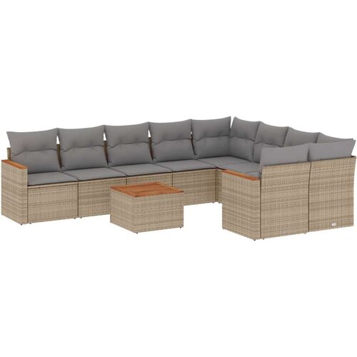  10-dijelni set vrtnih sofa s jastucima bež od poliratana Slike