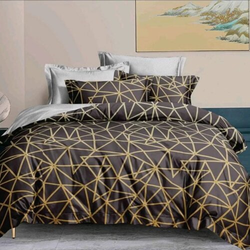 Crna moderna bračna posteljina sa zlatnim geometrijskim linijama – 4 dela, 200x220 cm Cene
