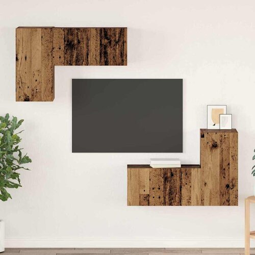 vidaXL Set TV komoda s policom Zidne s pohranom s vratima 4 pcs Staro drvo 60 x 30 x 30 cm Cene