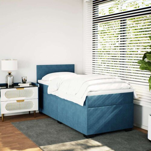 vidaXL Box spring postelja z vzmetnico modra 100x200 cm žamet Cene