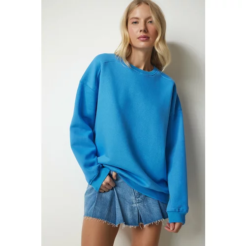 Happiness İstanbul Women's Sky Blue Sharding Oversized Sweatshirt