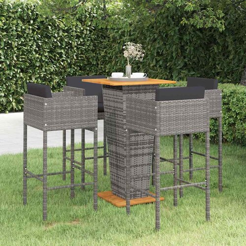  5-dijelni vrtni barski set od poliratana s jastucima sivi Siva 60 x 60 x 110 cm Cene