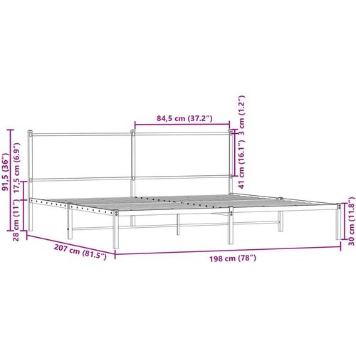 VidaXL Metalni okvir kreveta bez madraca boja hrasta 193x203 cm Slike