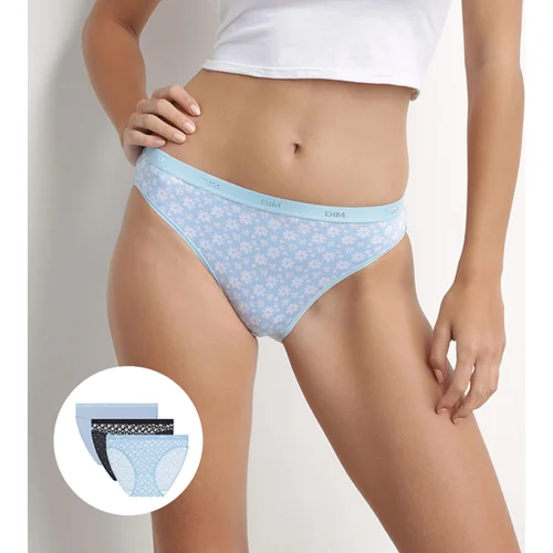 DIM LES POCKETS COTTON SLIP 3x - Women's Cotton Panties 3 pcs - Black - Light Blue - White