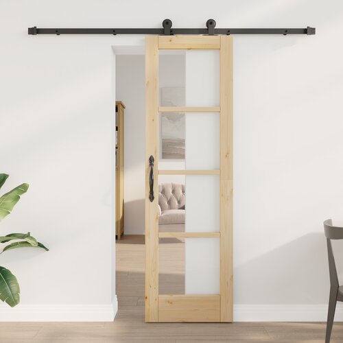 vidaXL Drsna vrata s kompletom strojne opreme 'ORKDAL'Trden les in steklo, Notranja vrata s steklom 'ORKDAL'61x198,5x4 cm Trden borov les Cene