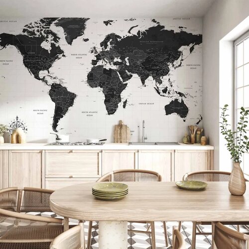  Foto tapeta - Black and White Map 350x256 Vodootporna Cene