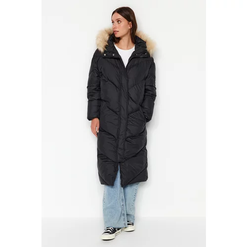 Trendyol Black Oversize Fur Hooded Water Repellent Puffer Coat