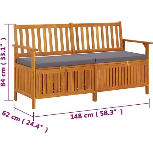  Klupa za pohranu s jastukom 148 cm od masivnog bagremovog drva Slike