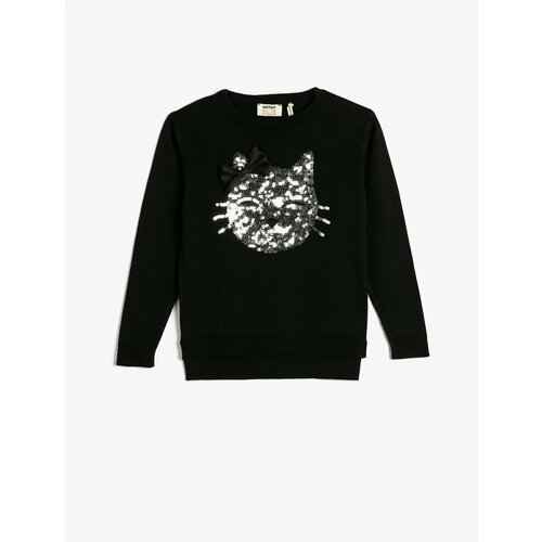 Koton Sweater Round Collar Cat Sequins Embroidered Cene