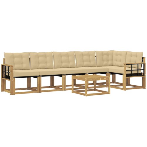 vidaXL Zunanja garnitura za sedenje z blazino 7 pcs Bela in bež, (5000282194) Cene