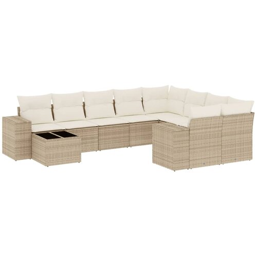 vidaXL 10-dijelni set vrtnih sofa s jastucima bež od poliratana Cijene