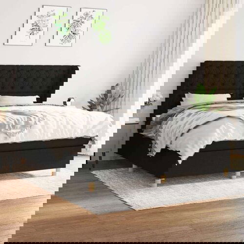  Box spring postelja z vzmetnico črna 160x200 cm blago, (20792089) Slike