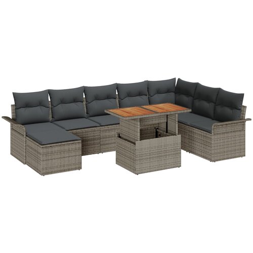 vidaXL 9-dijelni vrtni sofa set s jastučićima u sivoj boji poli ratan, 2-sjedni vrtni sofa s prostorom za pohranu i jastučićima u sivoj boji poli ratan Cijene