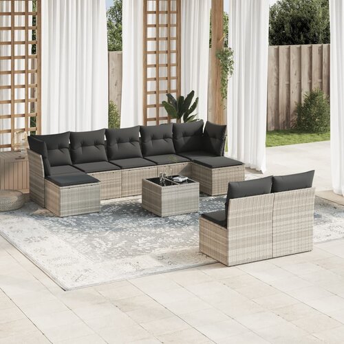 vidaXL 10-dijelni set vrtnih sofa poliratan s jastucima svijetlosivi Cijene