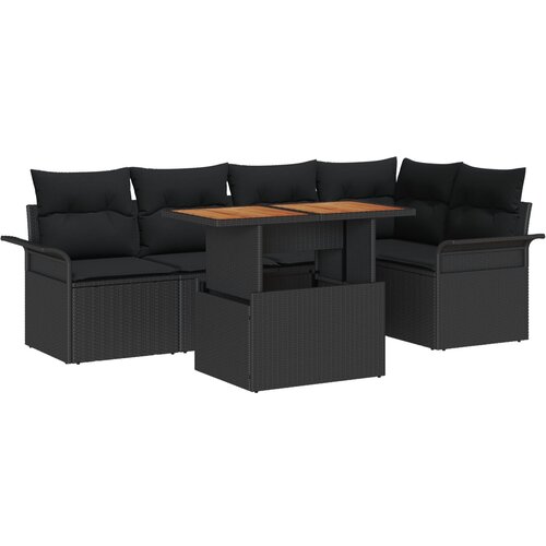 vidaXL set od 6 komada vrtnih sofa s jastučićima crni poli ratan, 2-sjedalna vrtna sofa s prostorom za pohranu i jastučićima crni poli ratan Cijene