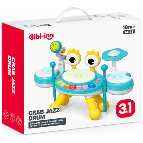  Muzički bubanj kraba 3u1 sa svetlosnim efektima, plavi Cene