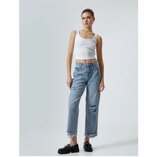 Koton Straight Jeans Straight Leg Ripped Cotton Standard Waist - Eve Jean