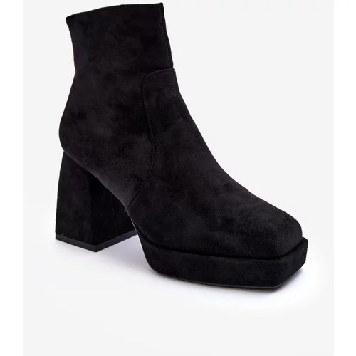 Kesi Black Abnous Suede Ankle Boots with Chunky Heels