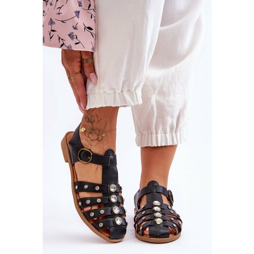 Kesi Women's Flat Sandals with Zirconia Black Ascot Slike