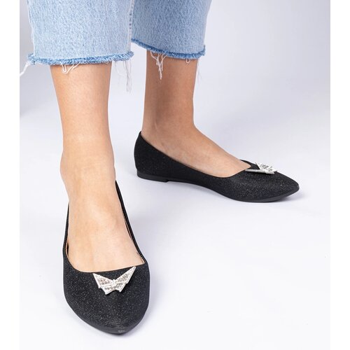 Gemre Black women's glitter ballet flats with butterfly Denny Cene