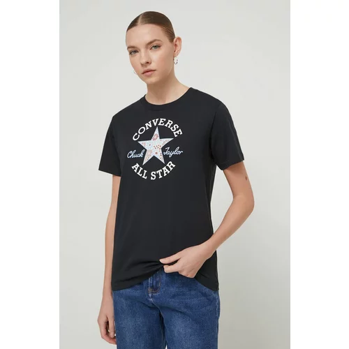 Converse Bombažna kratka majica ženski, črna barva