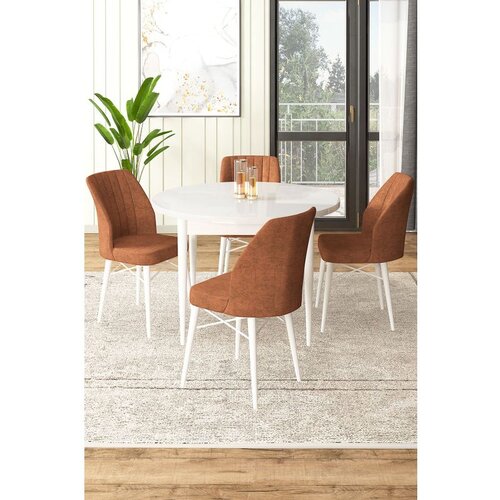Hanah home Rox - White, Tile Red WhiteTile Red Dining Table & Chairs Set (5 Pieces) Cene