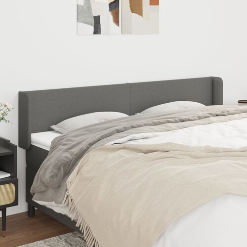 VidaXL Vzglavje z u&amp;scaron;esi temno sivo 163x16x78/88 cm blago Slike