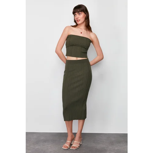 Trendyol Khaki Midi Knitwear Premium Yarn/ Special Yarn Skirt