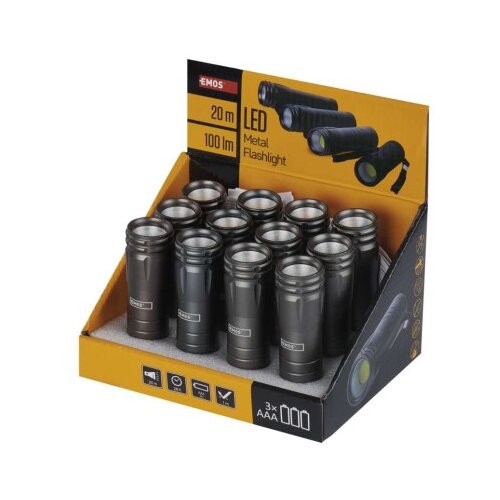  Ročna LED svetilka 3W COB, 100 lm, 3&amp;times; AAA, kovinska, 12 kos, display box 12/1 Slike